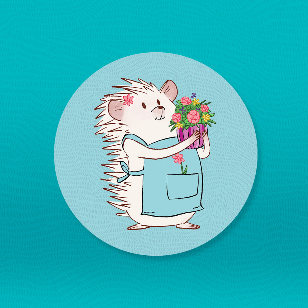 Hedgehog Florist Round Sticker